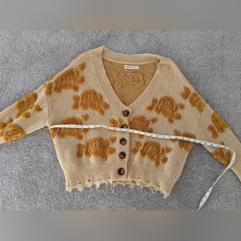 Anthropologie Floral Cardigan Cream & Gold - Picture 8 of 11